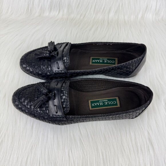 WMNS Cole Haan Megan Woven Leather Tassel Loafers Flats Sz 9B  Blk W3507 ITALY - Picture 10 of 10